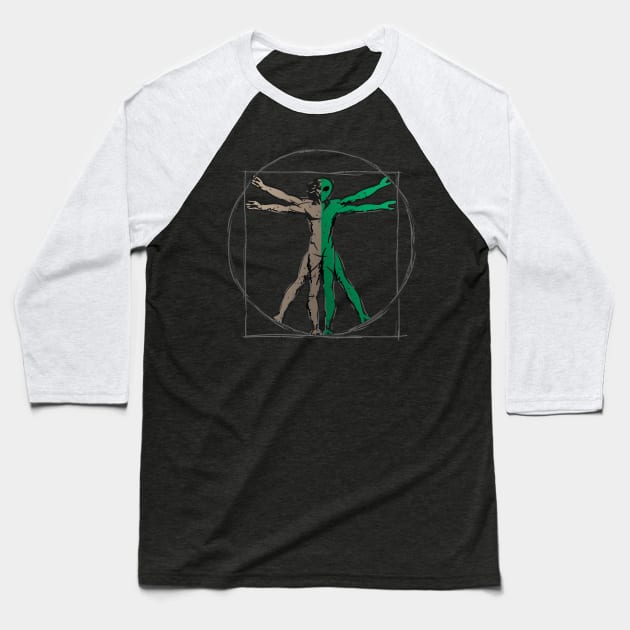 Da Vinci Alien Vitruvian Man Baseball T-Shirt by hobrath